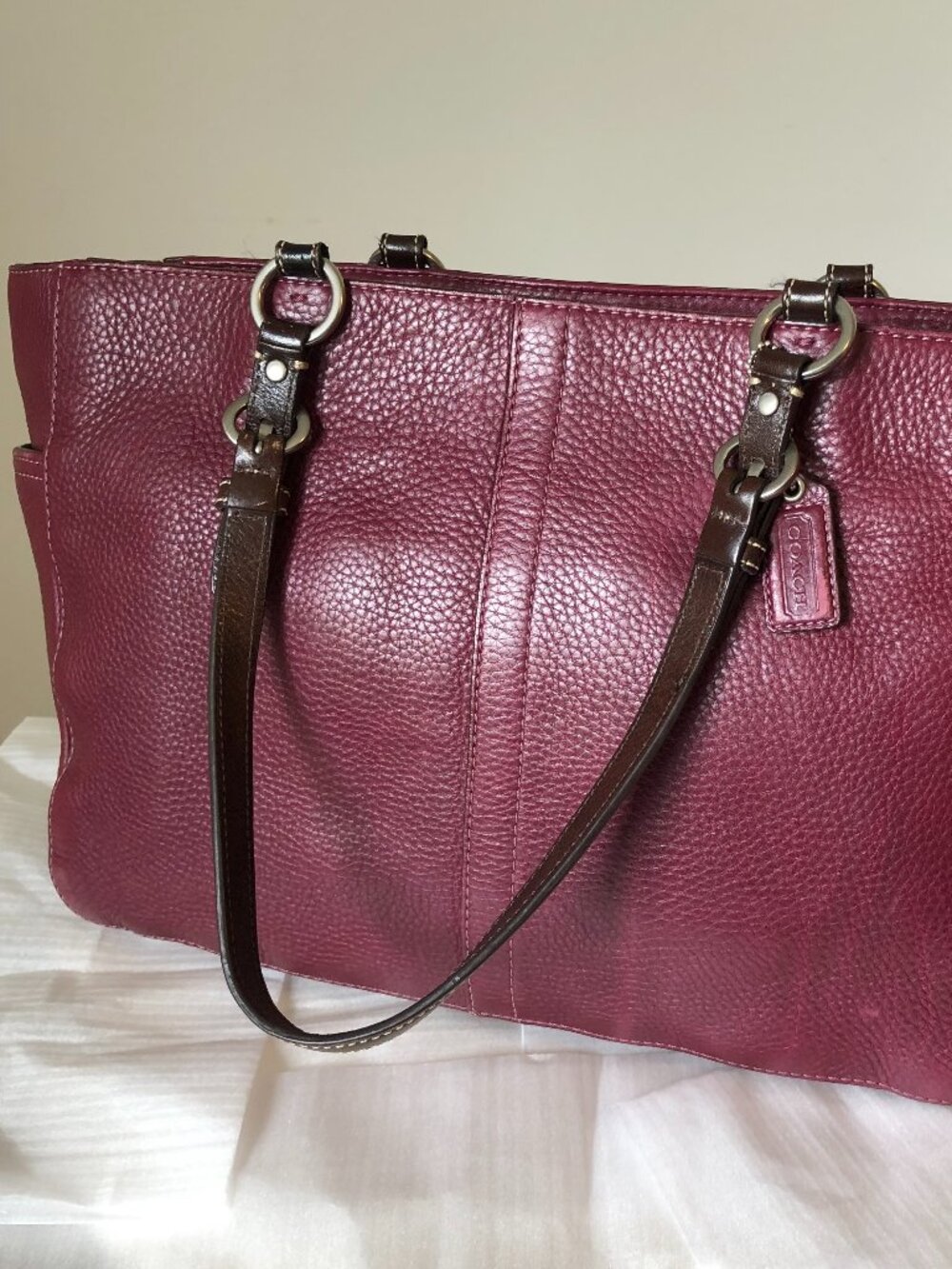 Vintage Authentic Coach Chelsea Tote - Plum Burgundy Pebbled Leather F11347